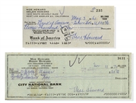 Moe Howard Lot of Two Checks Signed, One Made Out to His Daughter, Dated 11 November 1973 and Measuring 8.25'' x 3'' -- Other Dated 3 May 1960 -- Very Good Condition